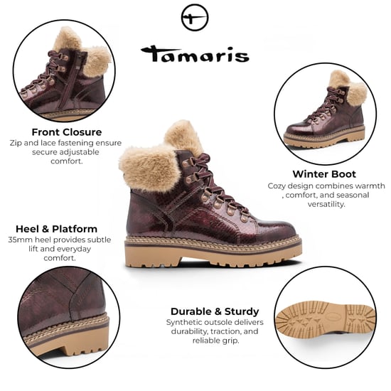 Tamaris Damen rote Kunstleder-warme Winter-Knöchelstiefel – 26264-43 - Image 2