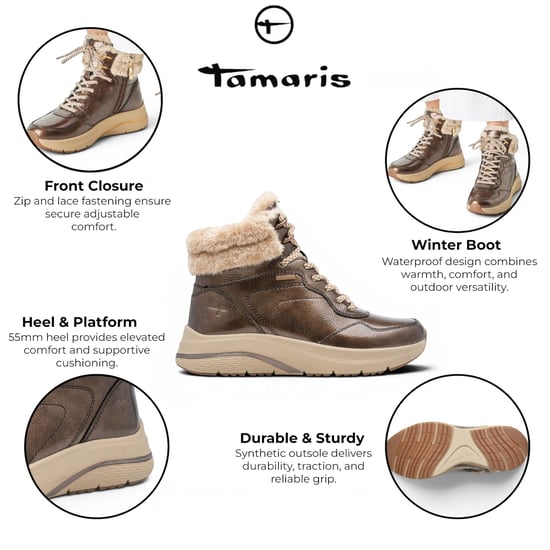 Tamaris Damenbraune warme Winter-Wasserdichte Schnürstiefel – 26278-45 - Image 2