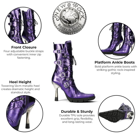 New Rock Damen lila Leder-Gothic-Stiefel mit hohen Absätzen – M-9373-C16 - Image 2