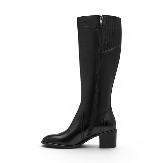 Tamaris Damen Schwarze Leder-Reitstiefel mit kniehohem Absatz – 25576-47 - Image 3
