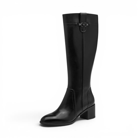 Tamaris Damen Schwarze Leder-Reitstiefel mit kniehohem Absatz – 25576-47 - Image 4