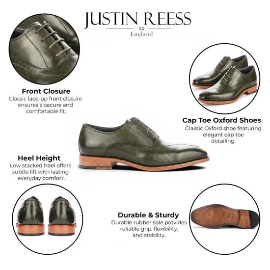 Justin Reess Herren grüne Leder-Kreuzstich mit Fußkappe Oxford-Schuhe – Jett - Image 2