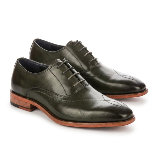 Justin Reess Herren grüne Leder-Kreuzstich mit Fußkappe Oxford-Schuhe – Jett - Image 3