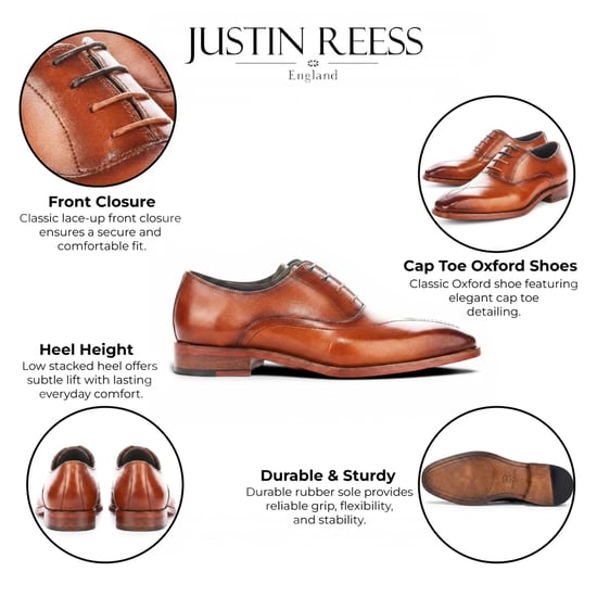 Justin Reess Herren beige Leder-Kreuzstich mit Fußkappe Oxford-Schuhe – Jett - Image 2
