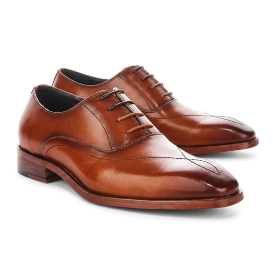 Justin Reess Herren beige Leder-Kreuzstich mit Fußkappe Oxford-Schuhe – Jett - Image 3