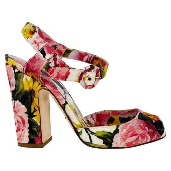 Dolce & Gabbana Floral-Print Peeptoe Sandalen in mehrfarbigem Canvas - Image 1