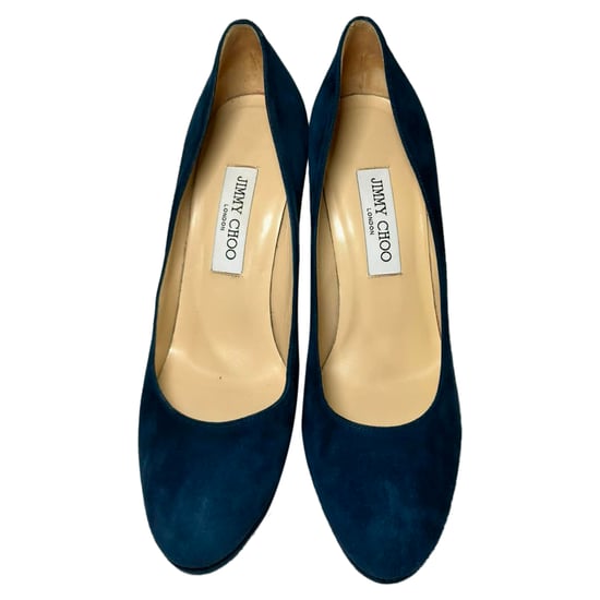 Jimmy Choo Plateau-Pumps aus blauen Wildleder - Image 6