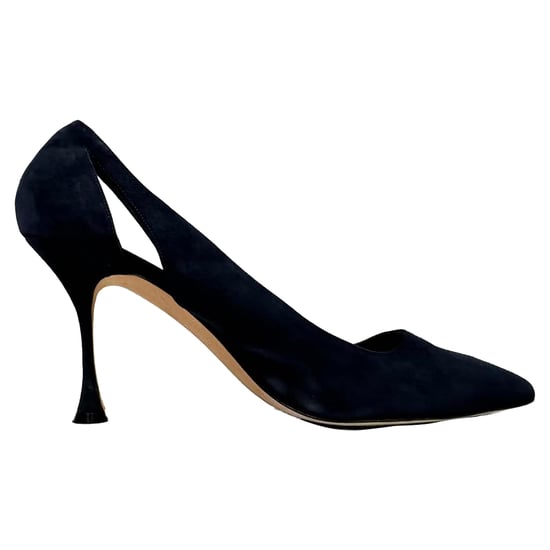 Manolo Blahnik Cut-Out Spitzen-Toe-Stiletto aus dunkelblauem Wildleder - Image 1