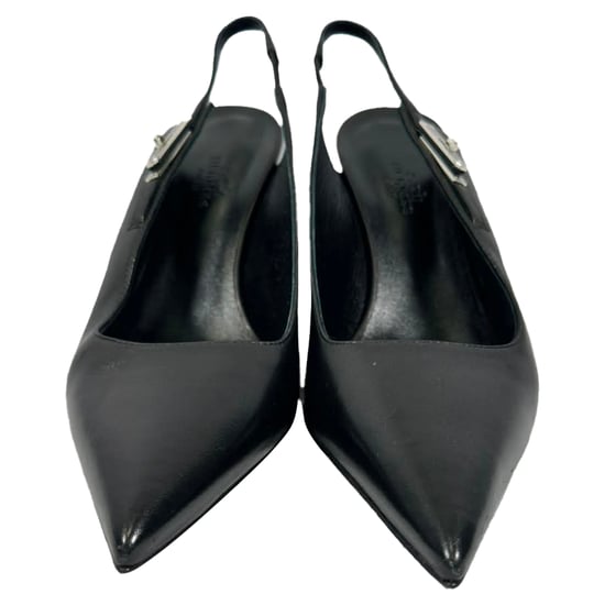 Hermès Lover 80 Slingback-Pumps aus schwarzem Leder - Image 2