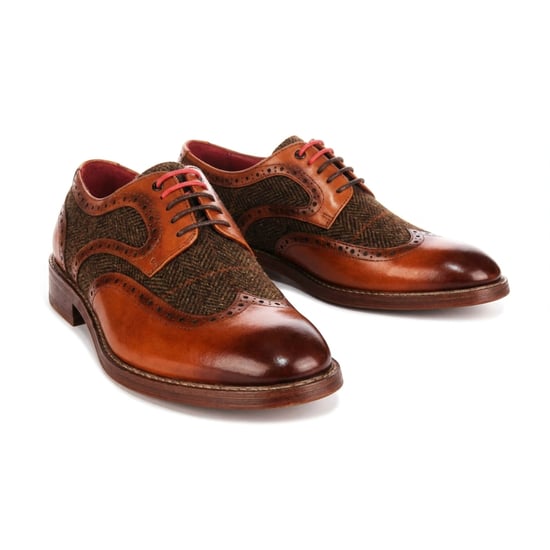 Justin Reess Herren beige Leder-Tweed-Brogue-Schuhe – Arlo - Image 3