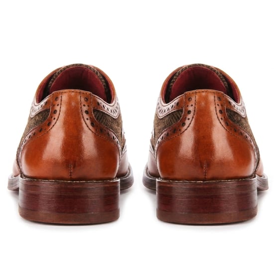 Justin Reess Herren beige Leder-Tweed-Brogue-Schuhe – Arlo - Image 4