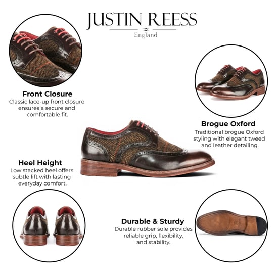 Justin Reess Herren braune Leder-Tweed-Brogue-Schuhe – Arlo - Image 2