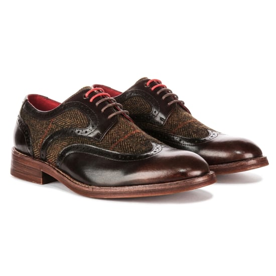 Justin Reess Herren braune Leder-Tweed-Brogue-Schuhe – Arlo - Image 3