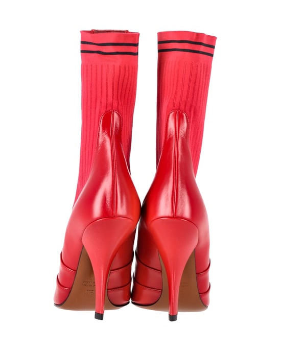 Fendi Rockoko Stretch-Strick-Sockenstiefel aus rotem Leder - Image 3