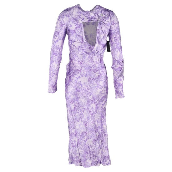 Ganni Verziertes Gerafftes Cutout Satin-Midikleid aus lila Viskose - Image 3