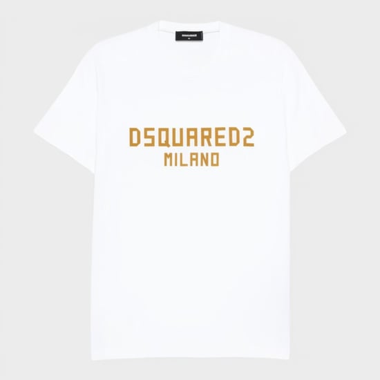 Dsquared2 Milano Logo T-Shirt Druck Weiß Ocker - Image 1