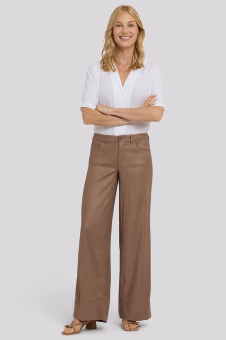 5-Pocket-Breitleg-Hose aus Stretch-Leinen mit super hoher Taille - Image 1