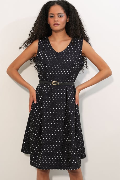 Punktedot-Umlegegürtel-Midi-A-Linien-Kleid - Image 4