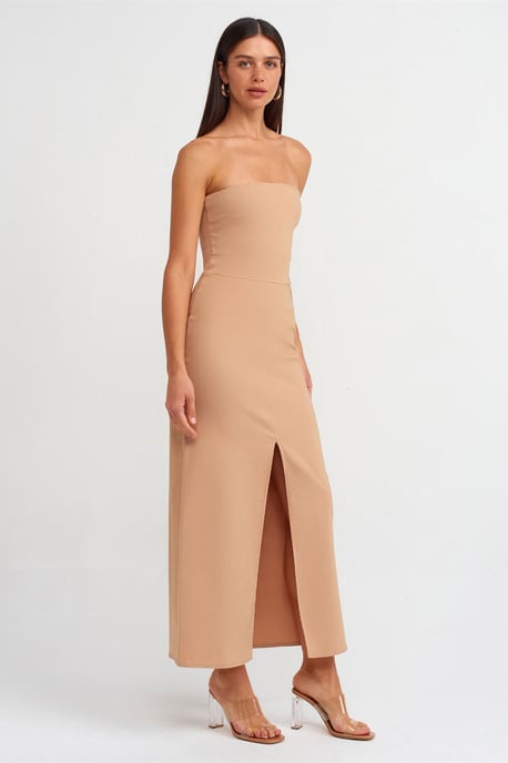 Trägerloses, tailliertes Midikleid mit Schlitz - Image 3