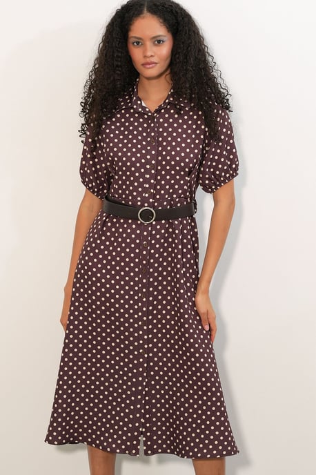 Punkte-Muster Gürtel-Midi-Hemdkleid - Image 2