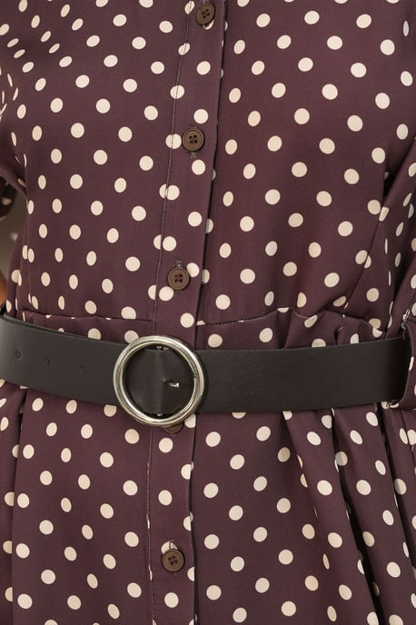 Punkte-Muster Gürtel-Midi-Hemdkleid - Image 4