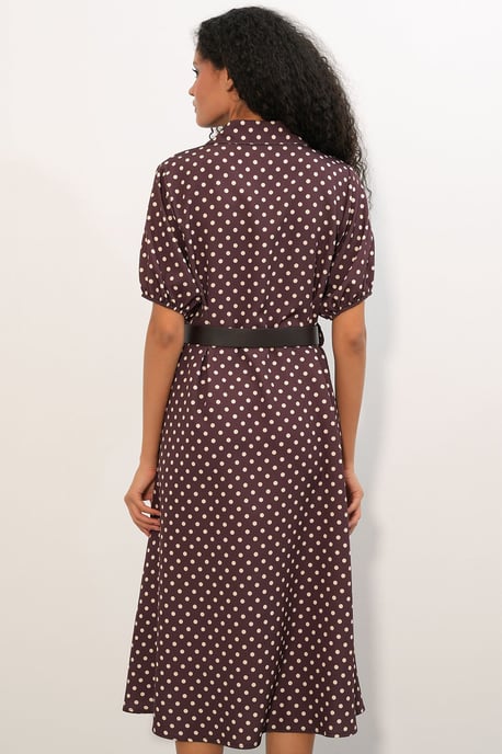 Punkte-Muster Gürtel-Midi-Hemdkleid - Image 5