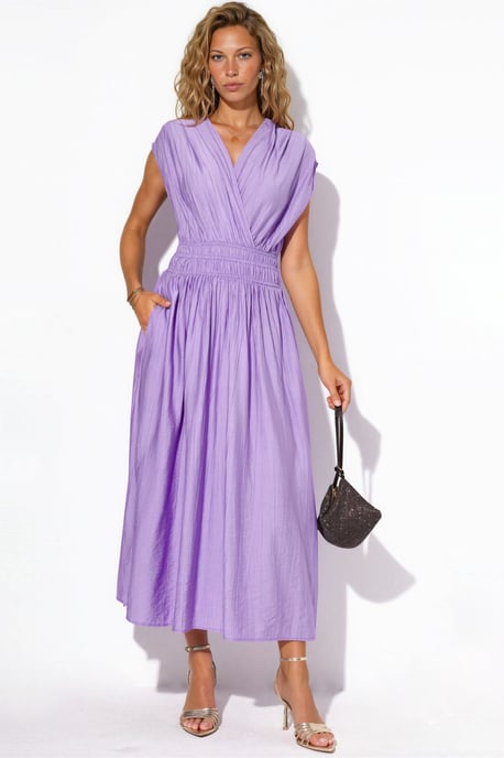 Strukturierte V-Ausschnitt-Midikleid - Image 1