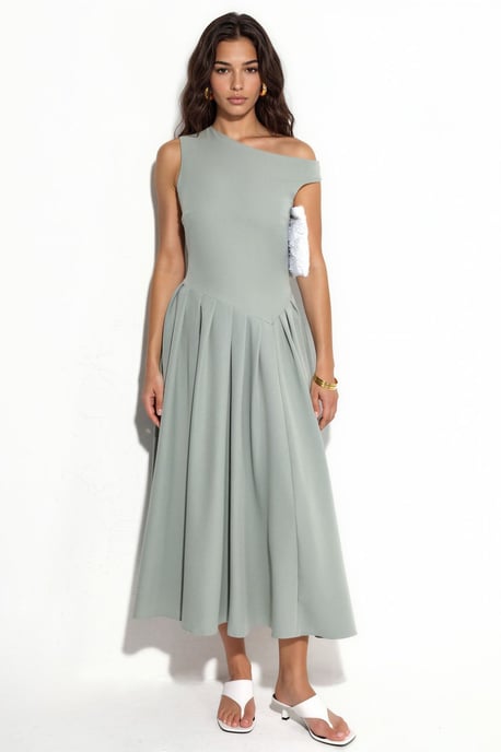 Asymmetrisches Kragen-Midi-Kleid - Image 1