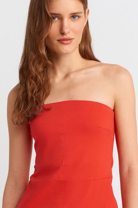 Trägerloses, tailliertes Midikleid mit Schlitz - Image 4