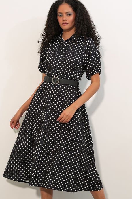 Punkte-Muster Midikleid mit Gürtel - Image 1