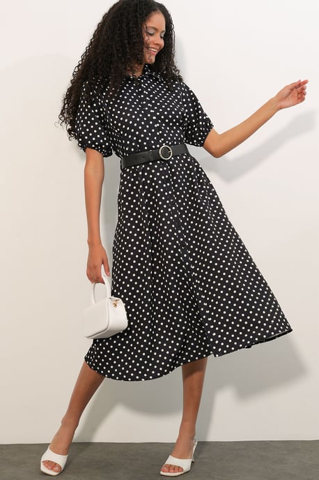 Punkte-Muster Midikleid mit Gürtel - Image 2