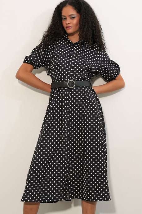Punkte-Muster Midikleid mit Gürtel - Image 3