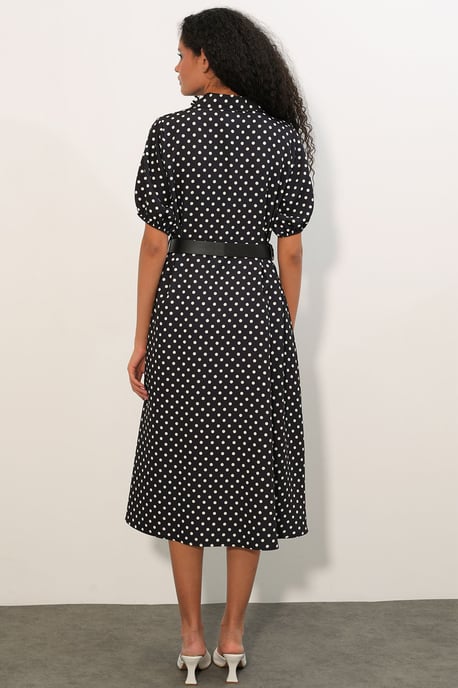 Punkte-Muster Midikleid mit Gürtel - Image 6