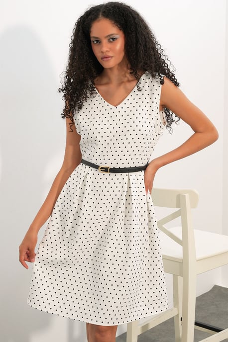Punkte-Muster Tailliertes Midikleid im A-Linien-Stil - Image 4