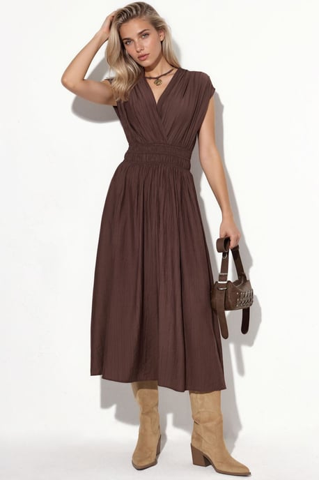 Strukturierte V-Ausschnitt-Midikleid - Image 1
