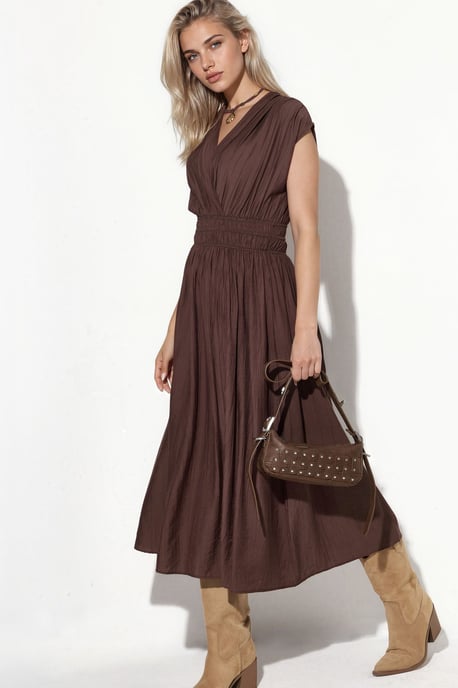 Strukturierte V-Ausschnitt-Midikleid - Image 4