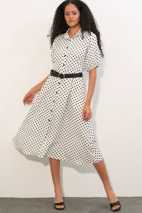 Punktgemustertes Midikleid mit Gürtel - Image 3