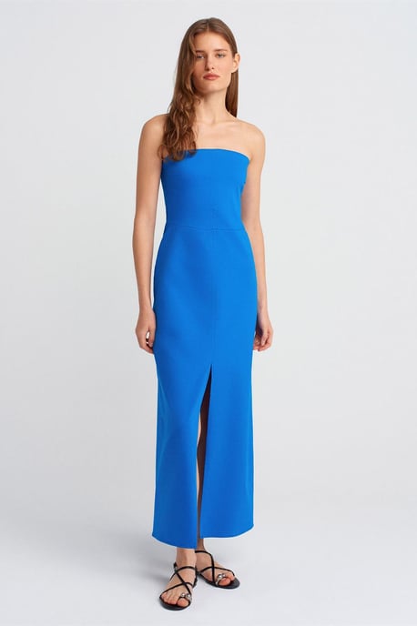 Trägerloses, tailliertes Midikleid mit Schlitz - Image 4