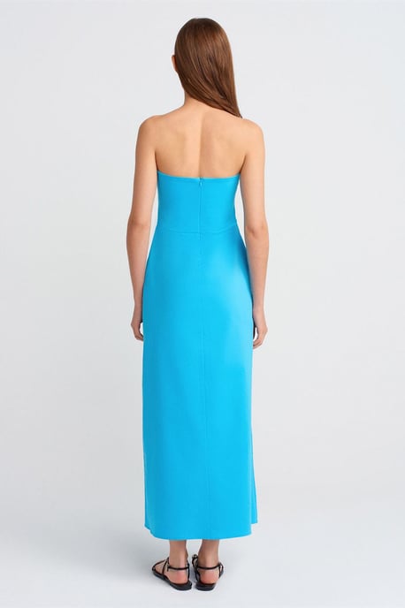 Trägerloses, tailliertes Midikleid mit Schlitz - Image 2