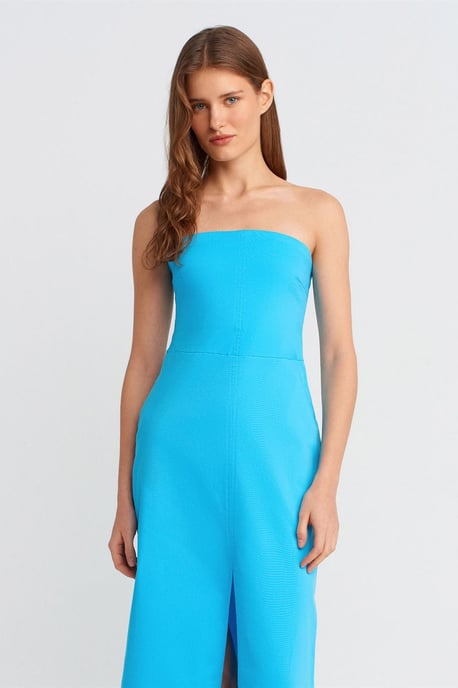 Trägerloses, tailliertes Midikleid mit Schlitz - Image 3
