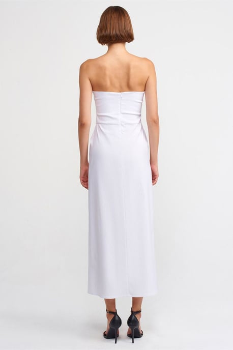 Trägerloses, tailliertes Midikleid mit Schlitz - Image 2