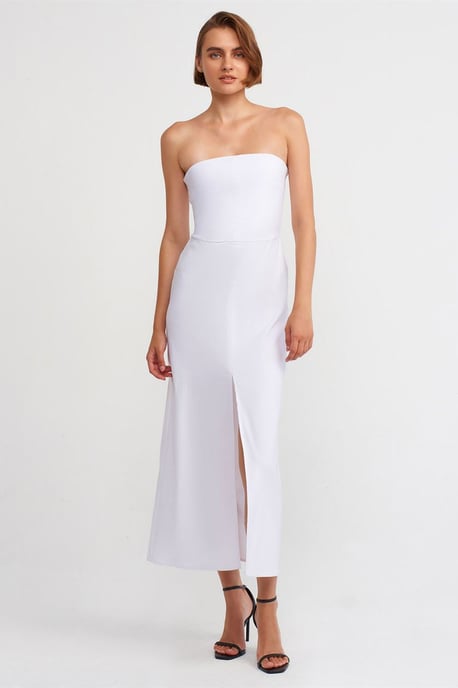 Trägerloses, tailliertes Midikleid mit Schlitz - Image 3