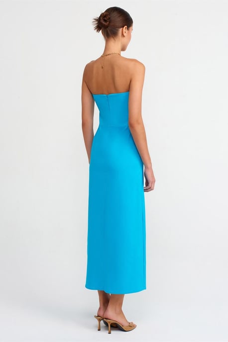 Trägerloses, tailliertes Midikleid mit Schlitz - Image 2