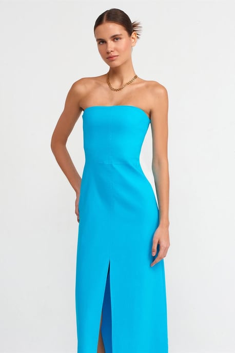 Trägerloses, tailliertes Midikleid mit Schlitz - Image 3