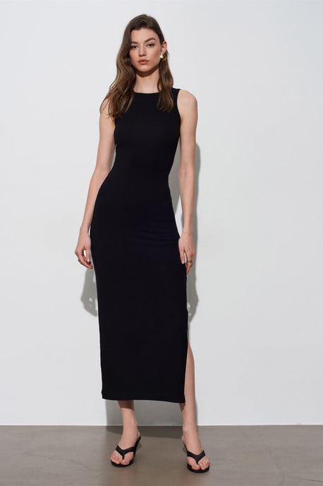 Rippoptik Ärmelloses Bodycon-Maxikleid - Image 4