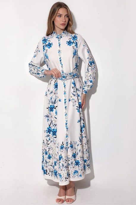 Blumenkleid mit Gürtel und Maxilänge - Image 1