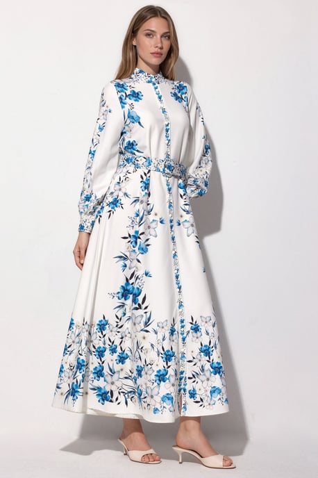 Blumenkleid mit Gürtel und Maxilänge - Image 2