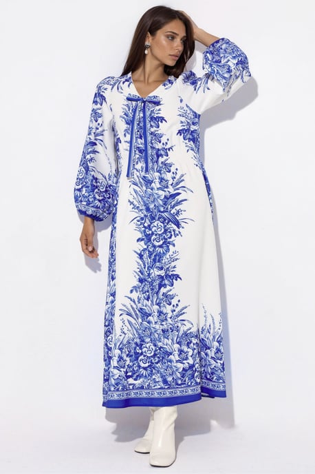 Bedrucktes V-Ausschnitt Maxikleid mit Bindedetail - Image 3