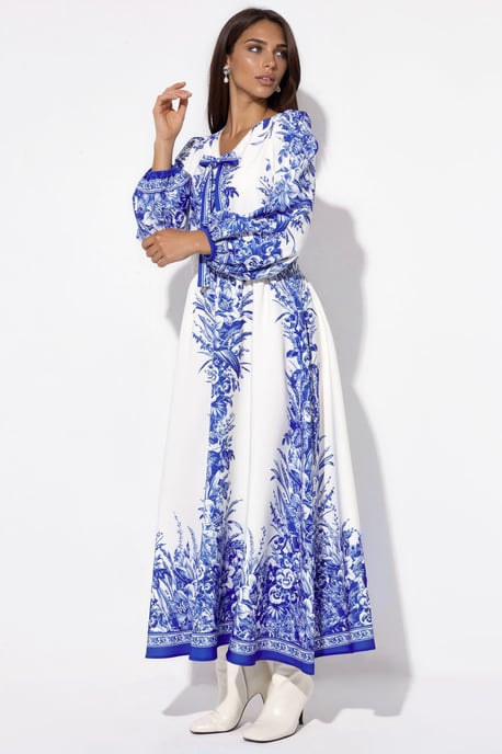 Bedrucktes V-Ausschnitt Maxikleid mit Bindedetail - Image 5