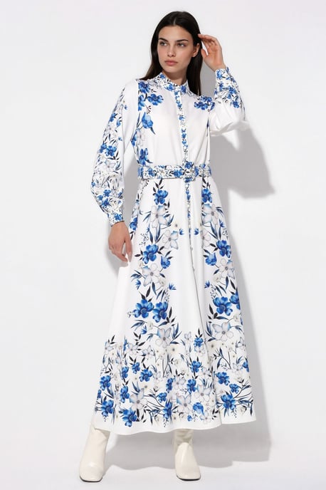 Blumenkleid mit Gürtel im Maxiformat - Image 1